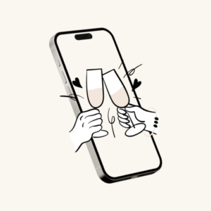 Let's Do It Logo: Couple cheersing champagne glasses over an iPhone icon